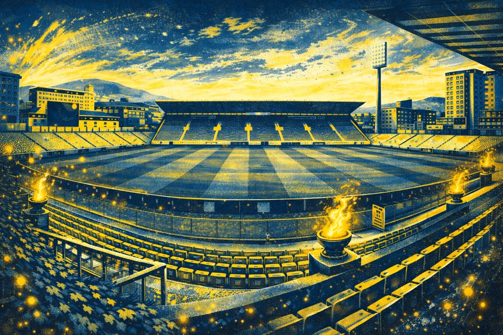 Navijačka atmosfera na stadionu — vizual za InatStudios poziv na kupovinu